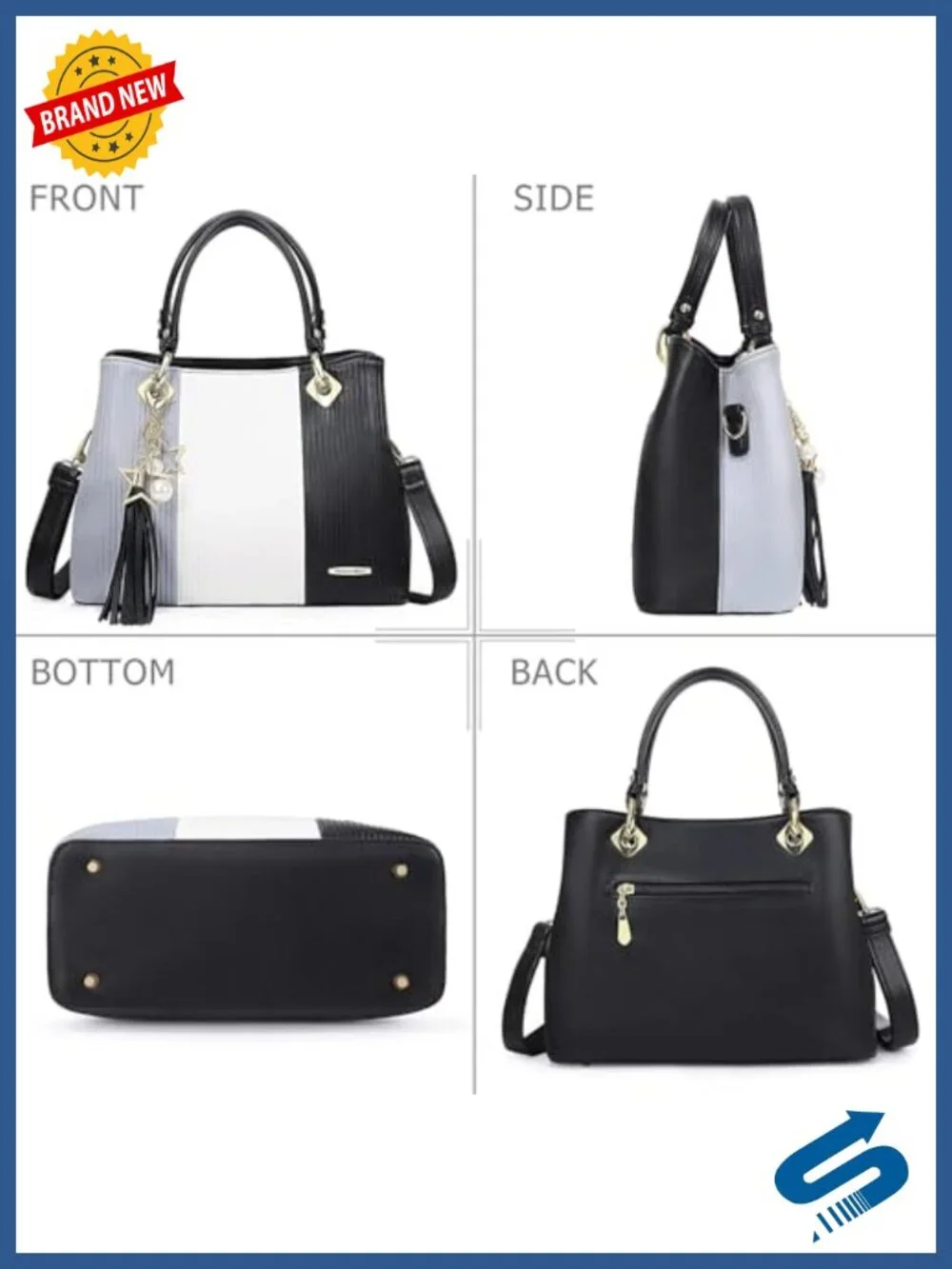 PU Leather Satchel Bag with Multiple Pockets Top Handle Tote Shoulder Bag